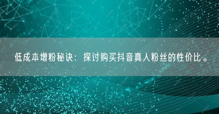 低成本增粉秘诀：探讨购买抖音真人粉丝的性价比。