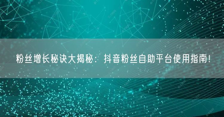粉丝增长秘诀大揭秘：抖音粉丝自助平台使用指南！