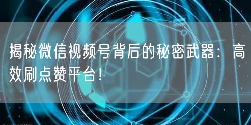 揭秘微信视频号背后的秘密武器：高效刷点赞平台！